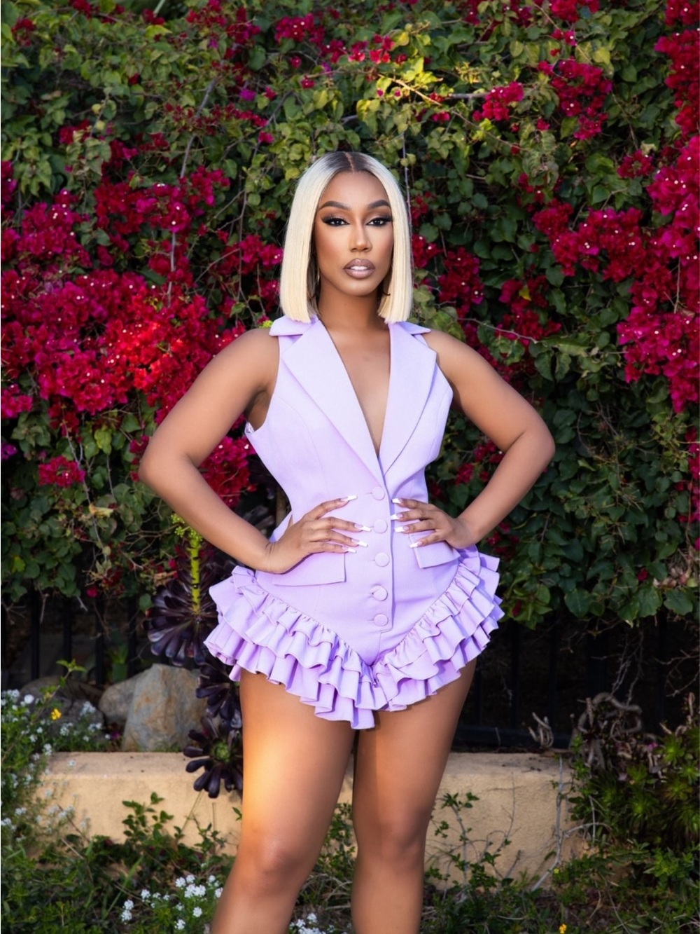 Lavender Ruffle-Trim Sleeveless Romper